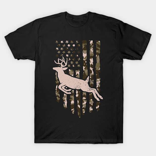 American Deer Hunting Camo camouflage US Flag T-Shirt by ARMU66